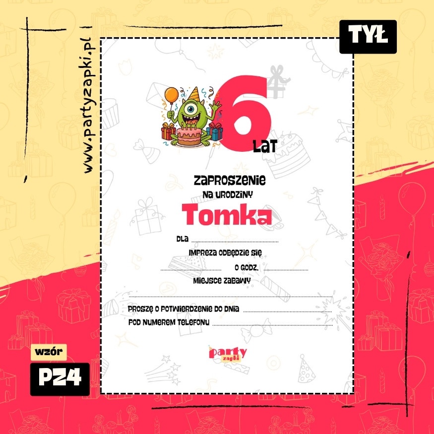 mike wazowski potwory i spolka zaproszenie na urodziny 01 pz4 tyl