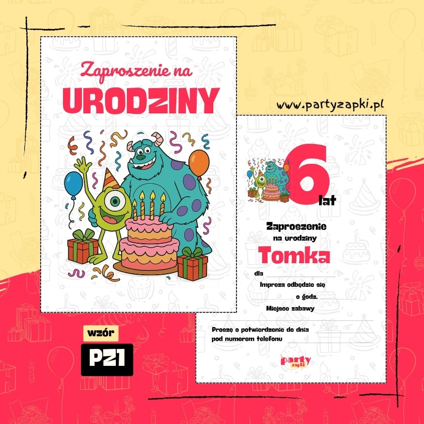 mike wazowski potwory i spolka zaproszenie na urodziny 05 pz1