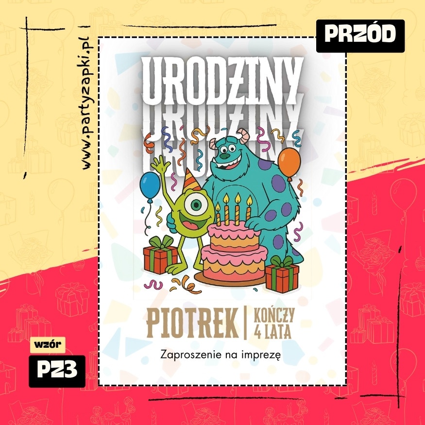 mike wazowski potwory i spolka zaproszenie na urodziny 01 pz3 przod