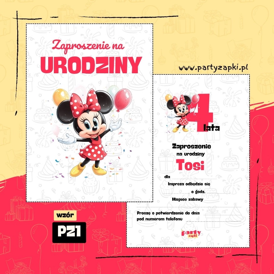 myszka minnie zaproszenie na urodziny 01 pz1