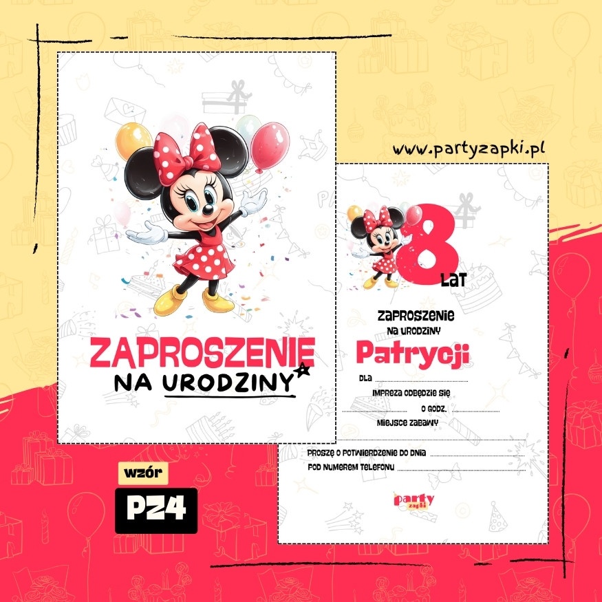 myszka minnie zaproszenie na urodziny 01 pz4