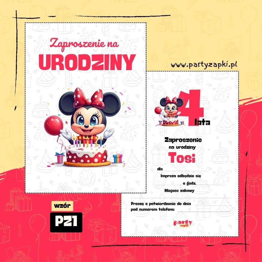myszka minnie zaproszenie na urodziny 02 pz1