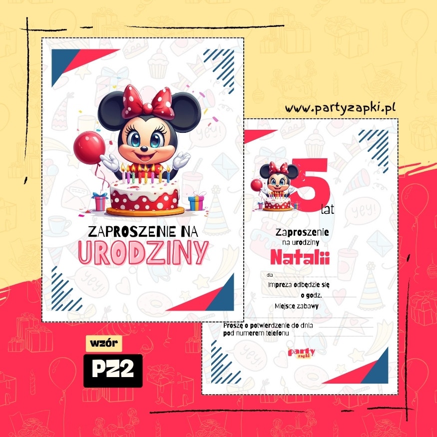myszka minnie zaproszenie na urodziny 02 pz2