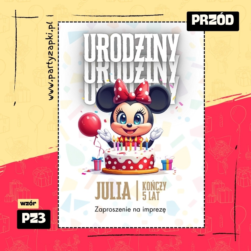 myszka minnie zaproszenie na urodziny 01 pz3 przod
