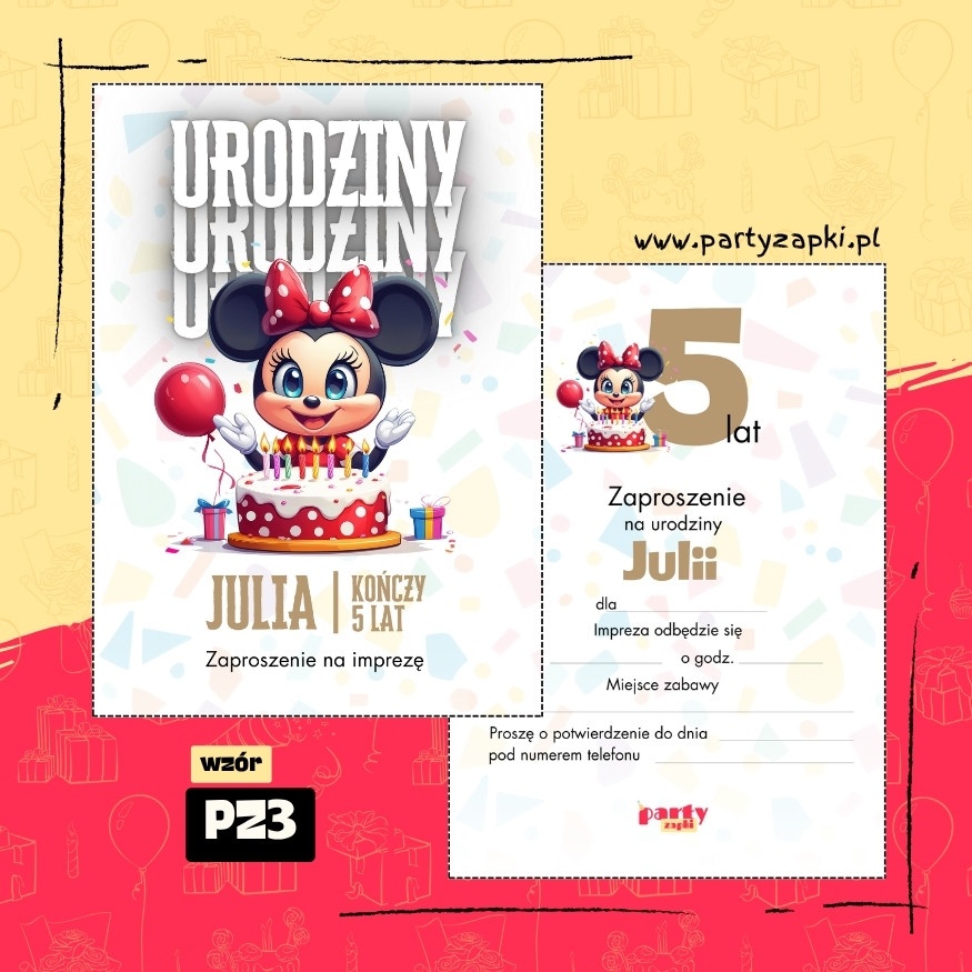 myszka minnie zaproszenie na urodziny 02 pz3