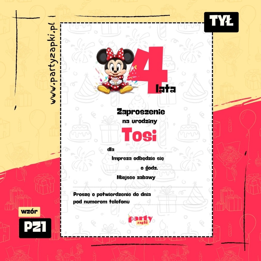myszka minnie zaproszenie na urodziny 01 pz1 tyl