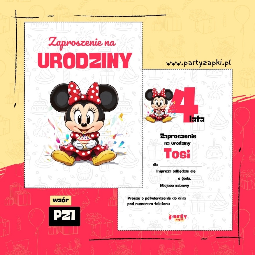 myszka minnie zaproszenie na urodziny 03 pz1