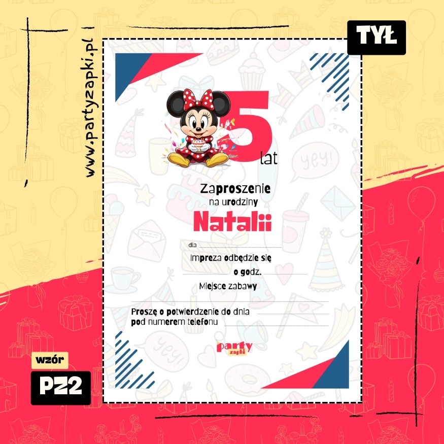myszka minnie zaproszenie na urodziny 01 pz2 tyl