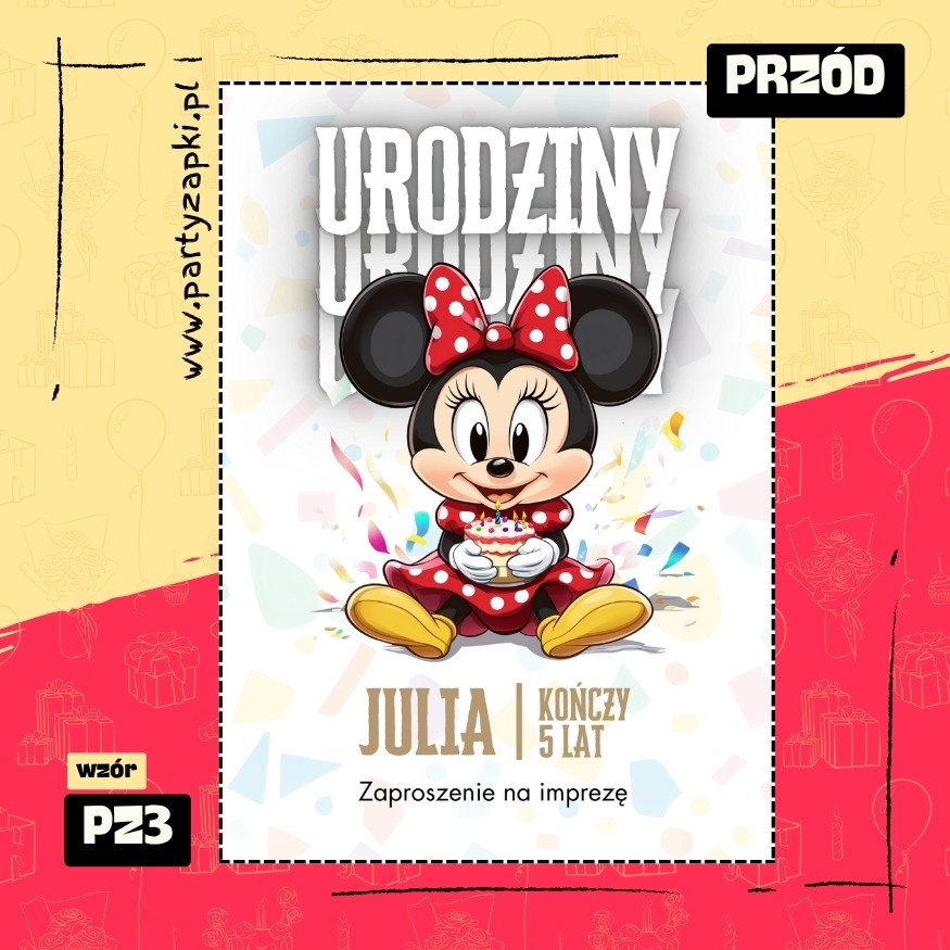 myszka minnie zaproszenie na urodziny 01 pz3 przod