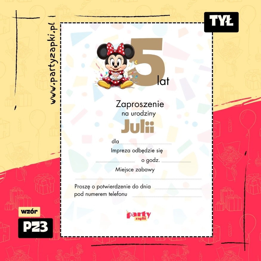 myszka minnie zaproszenie na urodziny 01 pz3 tyl