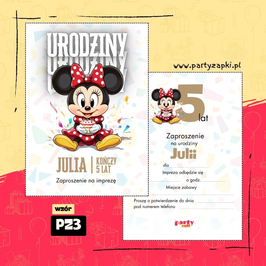 myszka minnie zaproszenie na urodziny 03 pz3