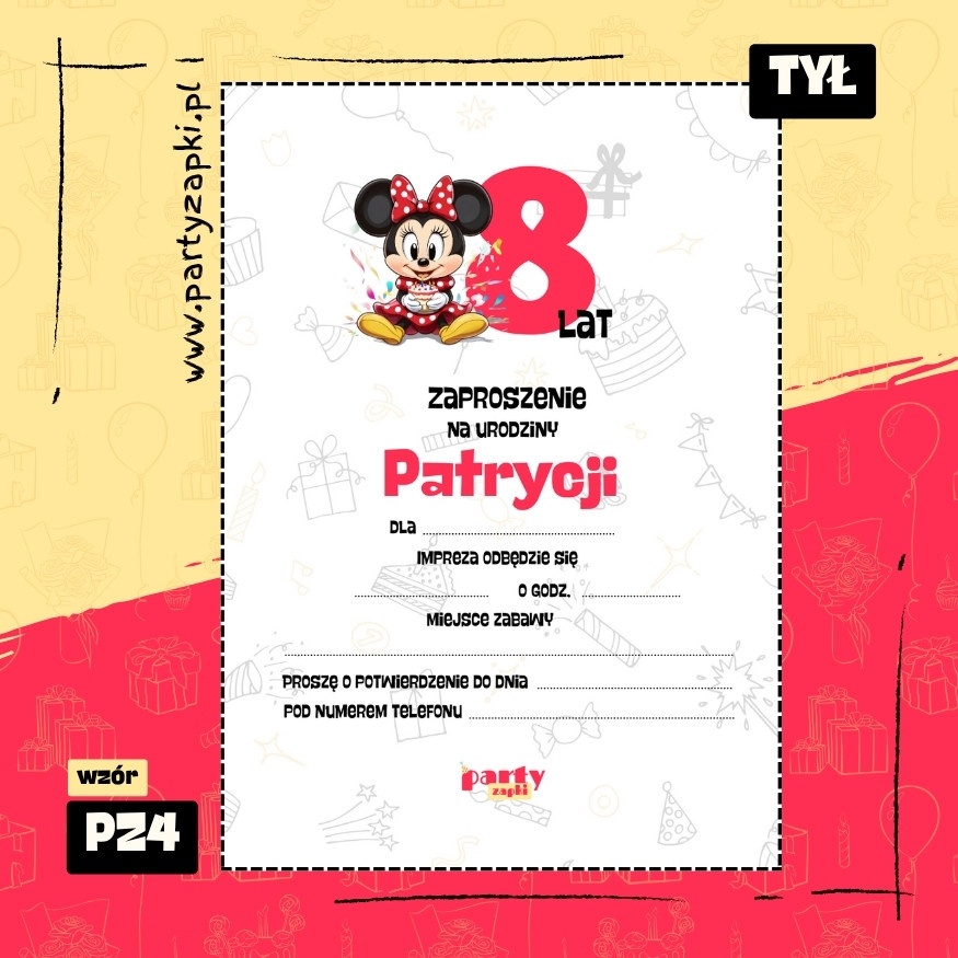 myszka minnie zaproszenie na urodziny 01 pz4 tyl