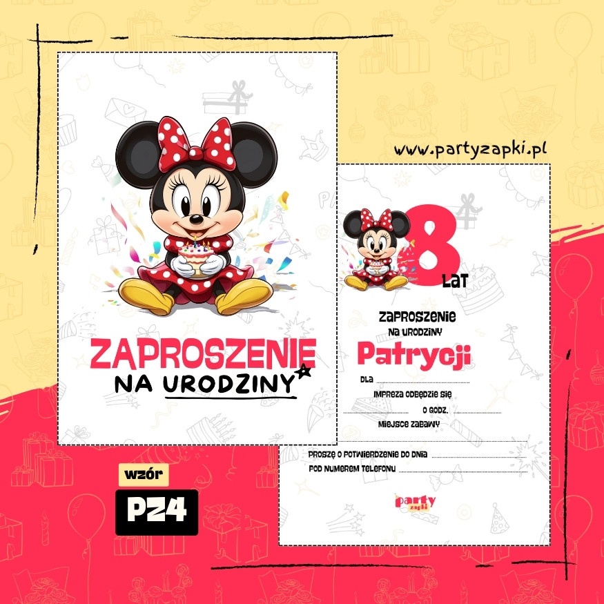 myszka minnie zaproszenie na urodziny 03 pz4