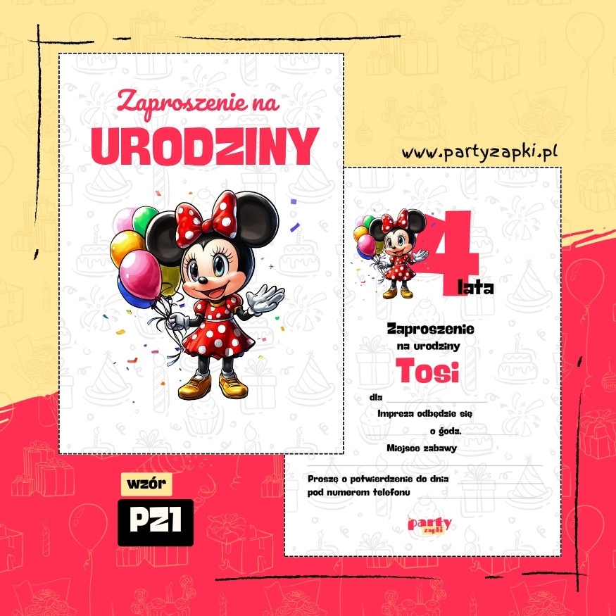 myszka minnie zaproszenie na urodziny 05 pz1