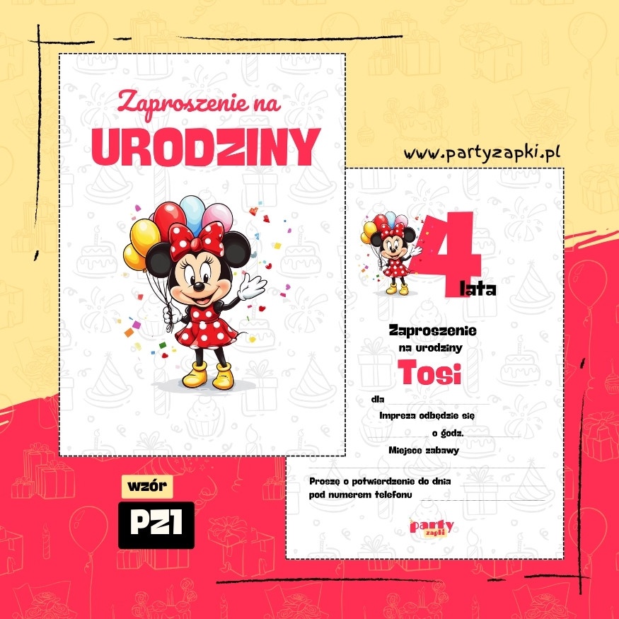 myszka minnie zaproszenie na urodziny 06 pz1