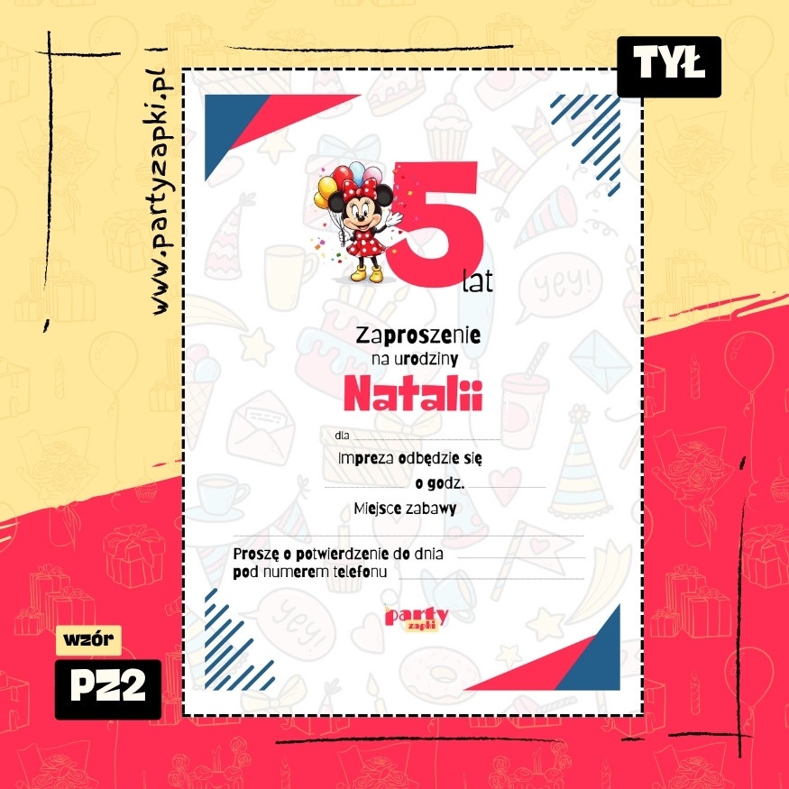 myszka minnie zaproszenie na urodziny 01 pz2 tyl