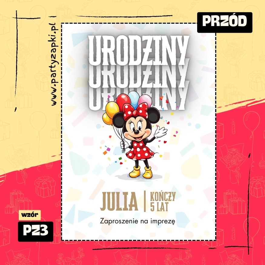 myszka minnie zaproszenie na urodziny 01 pz3 przod