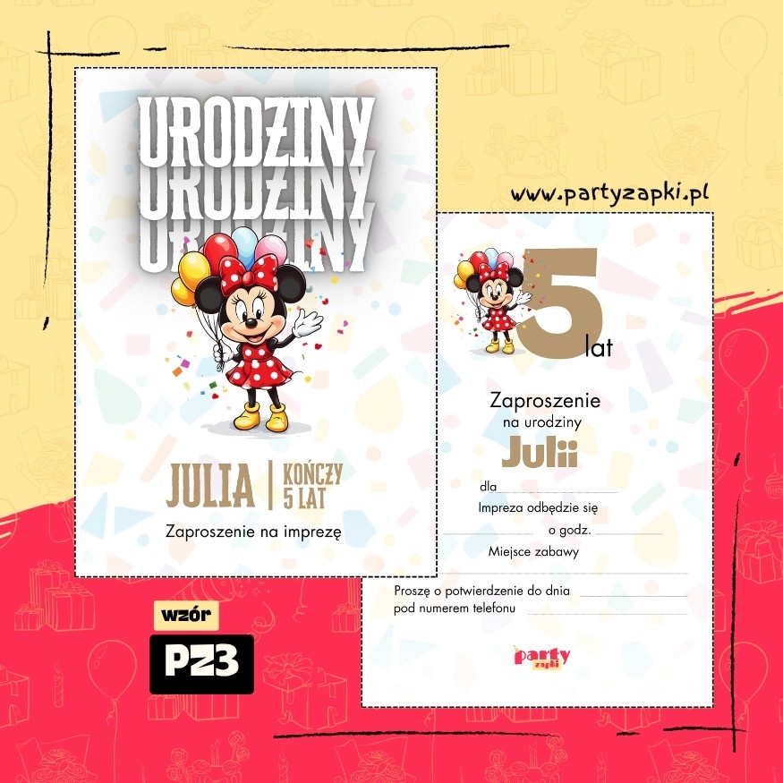 myszka minnie zaproszenie na urodziny 06 pz3