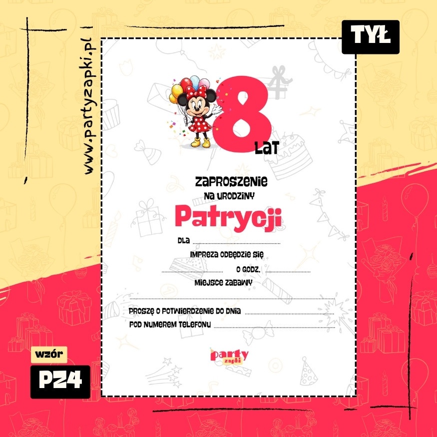 myszka minnie zaproszenie na urodziny 01 pz4 tyl