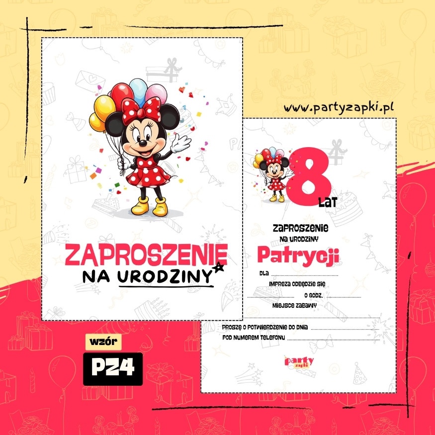 myszka minnie zaproszenie na urodziny 06 pz4