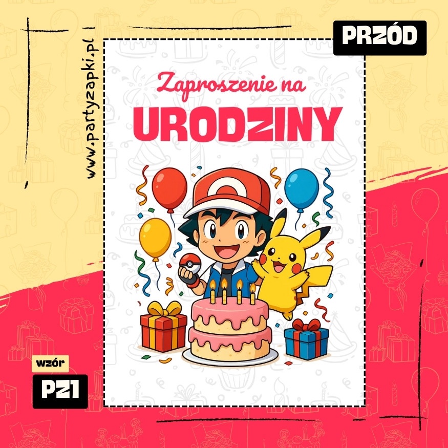 pikachu pokemon zaproszenie na urodziny 01 pz1 przod