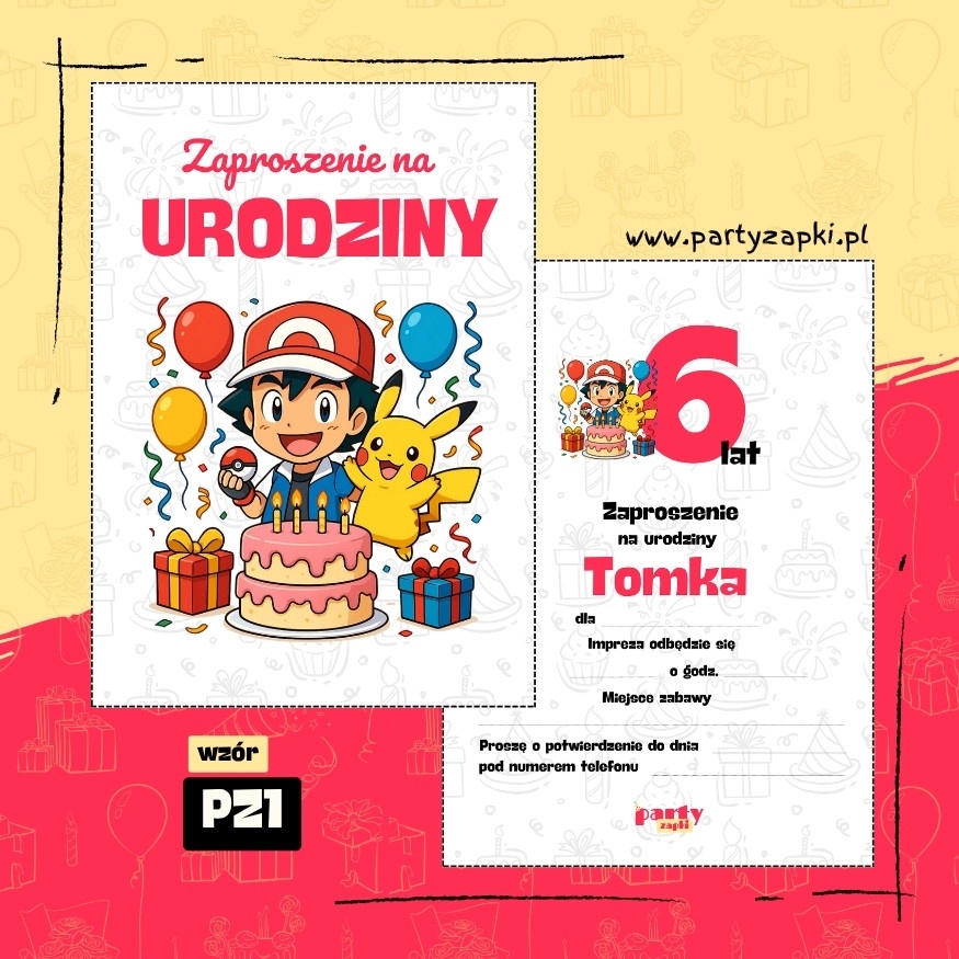 pikachu pokemon zaproszenie na urodziny 01 pz1
