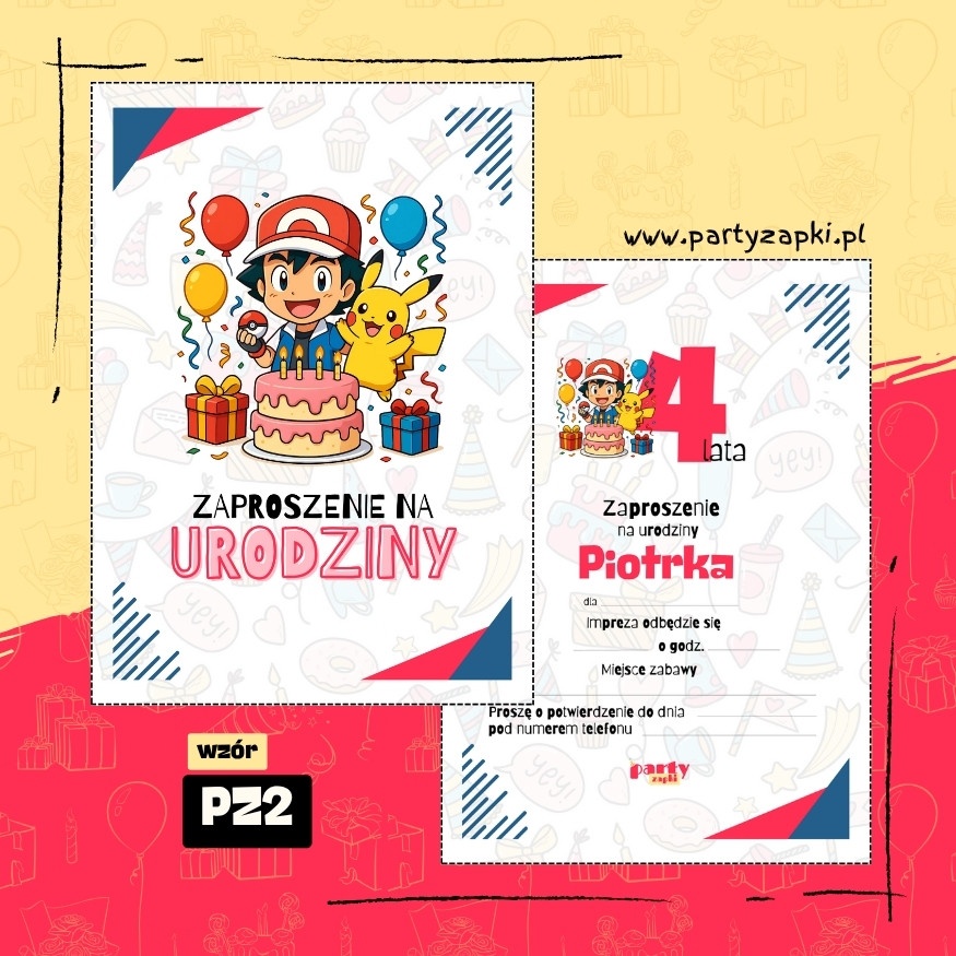 pikachu pokemon zaproszenie na urodziny 01 pz2