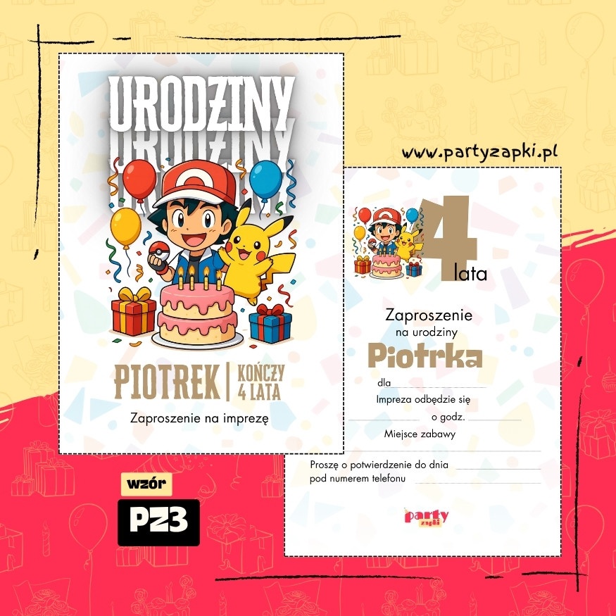 pikachu pokemon zaproszenie na urodziny 01 pz3