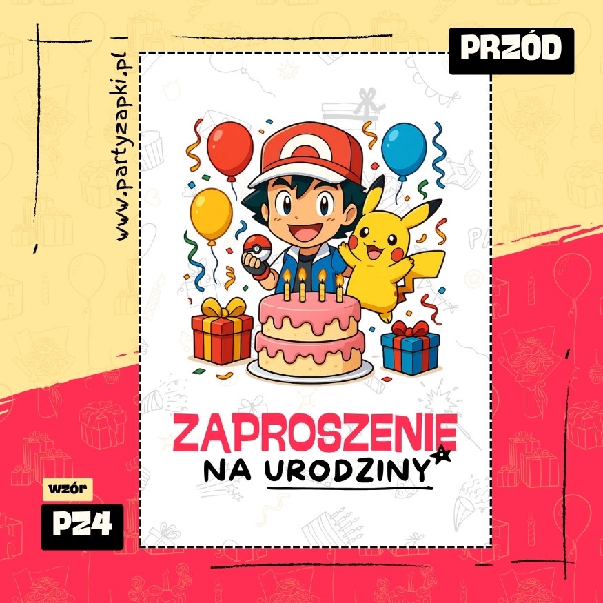 pikachu pokemon zaproszenie na urodziny 01 pz4 przod