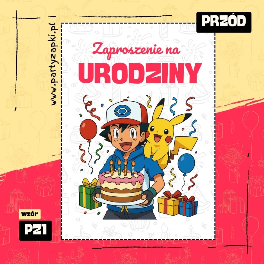pikachu pokemon zaproszenie na urodziny 01 pz1 przod