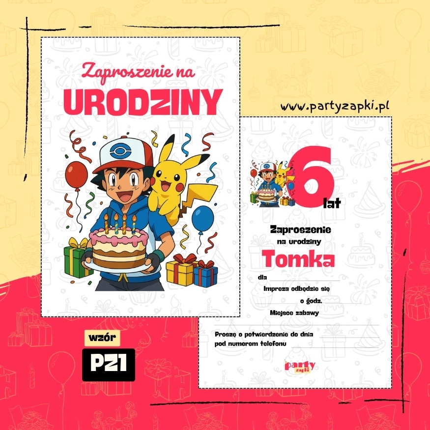 pikachu pokemon zaproszenie na urodziny 03 pz1