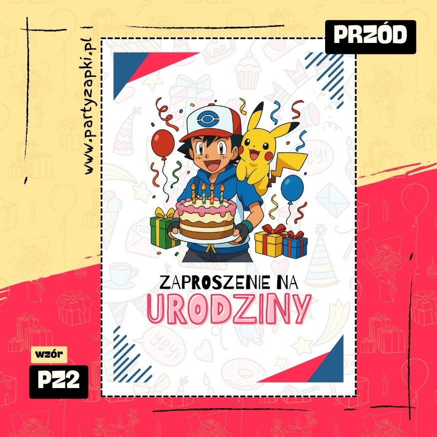 pikachu pokemon zaproszenie na urodziny 01 pz2 przod
