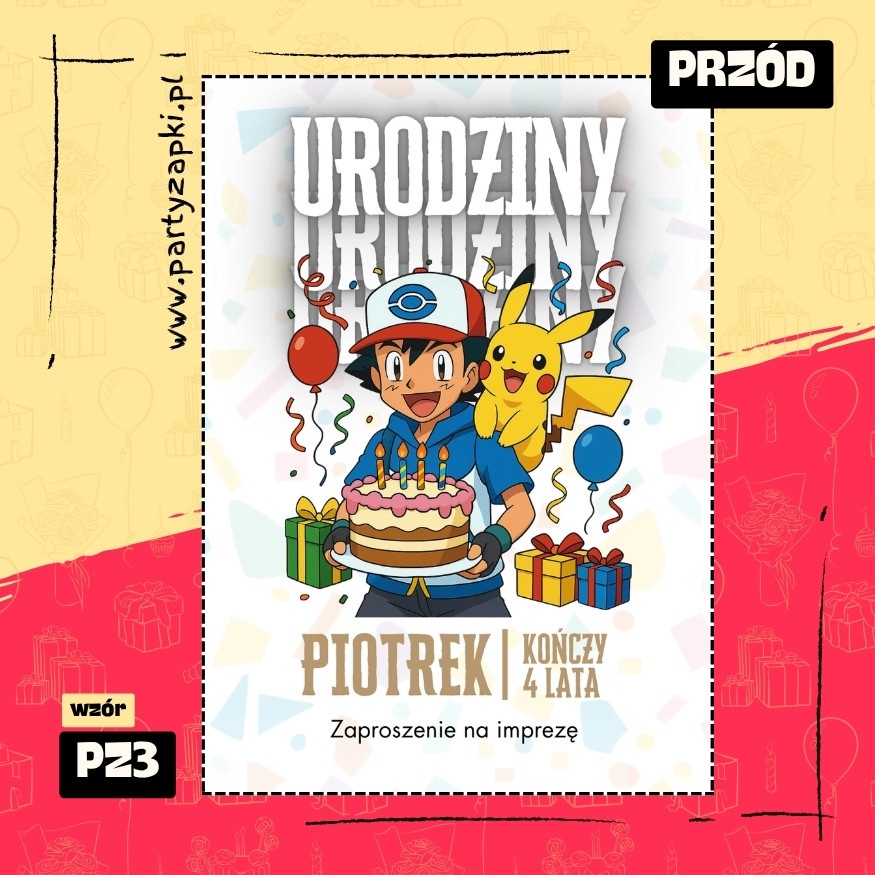 pikachu pokemon zaproszenie na urodziny 01 pz3 przod