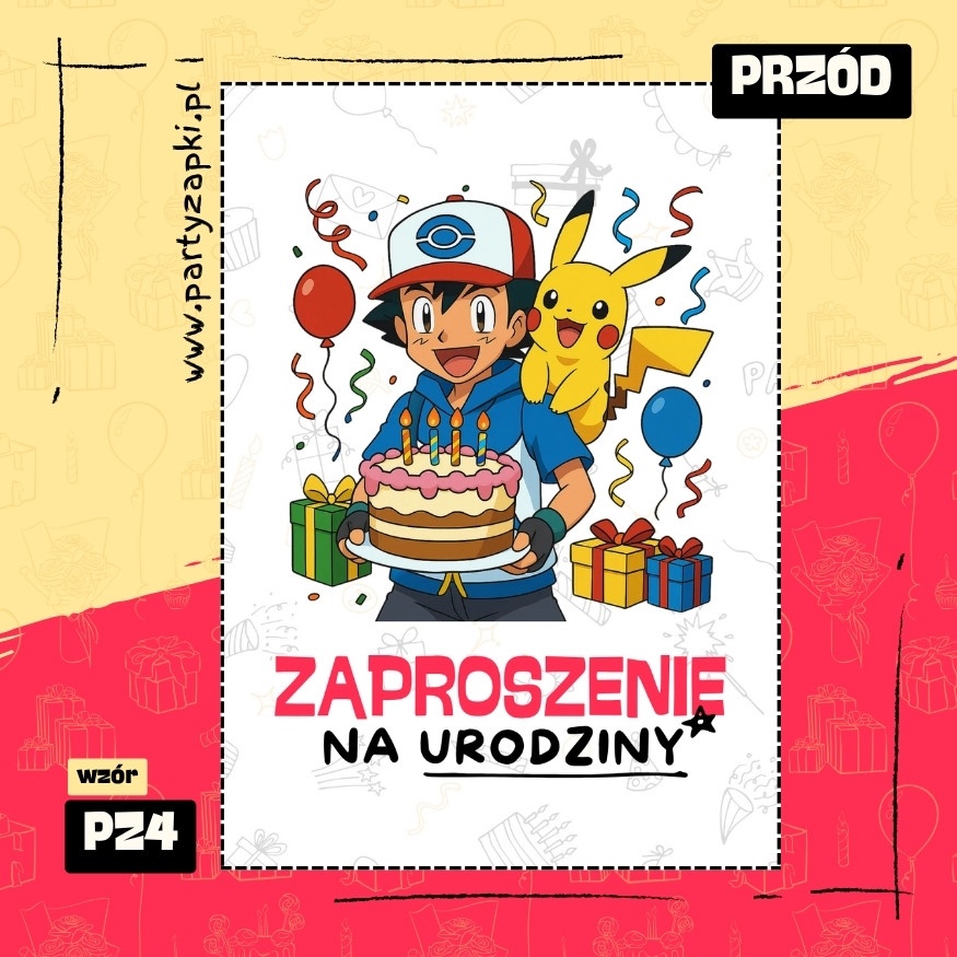 pikachu pokemon zaproszenie na urodziny 01 pz4 przod