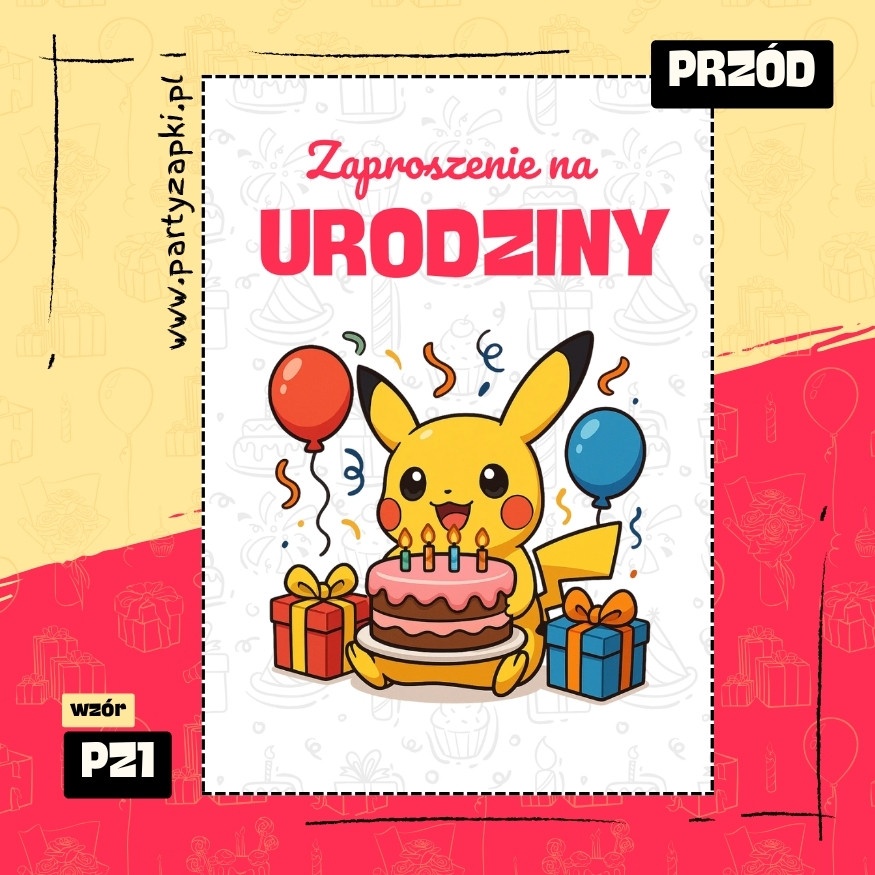 pikachu pokemon zaproszenie na urodziny 01 pz1 przod