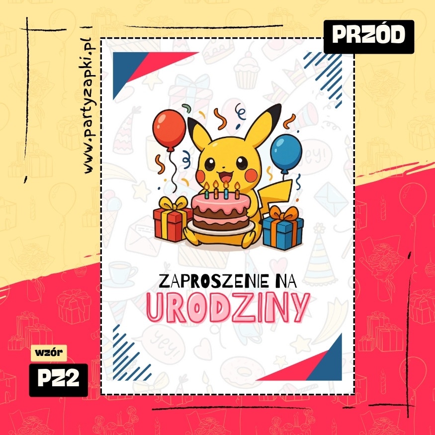 pikachu pokemon zaproszenie na urodziny 01 pz2 przod
