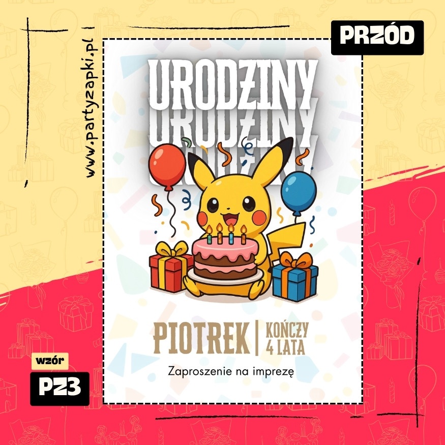 pikachu pokemon zaproszenie na urodziny 01 pz3 przod