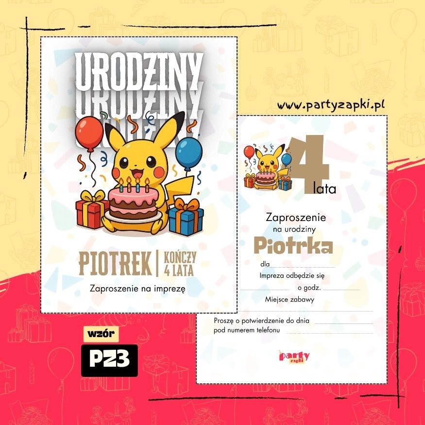 pikachu pokemon zaproszenie na urodziny 04 pz3