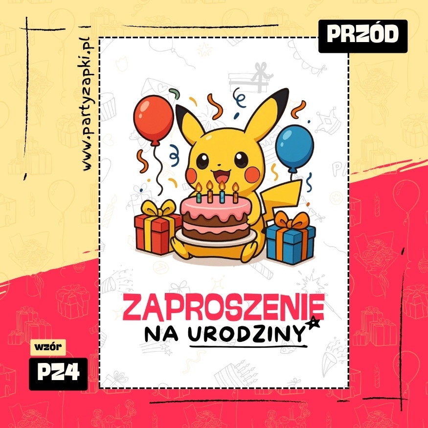 pikachu pokemon zaproszenie na urodziny 01 pz4 przod