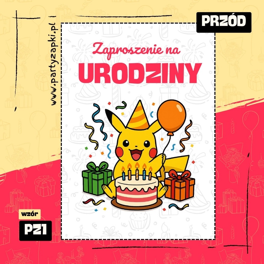 pikachu pokemon zaproszenie na urodziny 01 pz1 przod