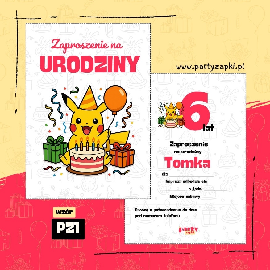 pikachu pokemon zaproszenie na urodziny 05 pz1