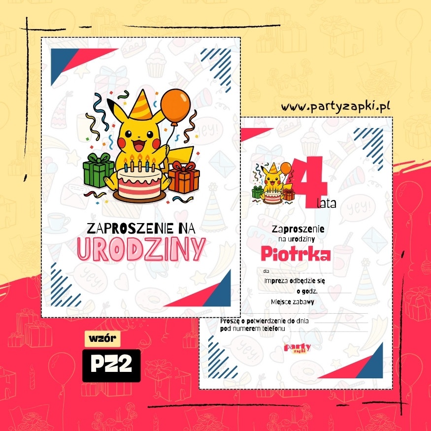 pikachu pokemon zaproszenie na urodziny 05 pz2