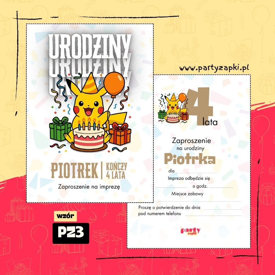pikachu pokemon zaproszenie na urodziny 05 pz3