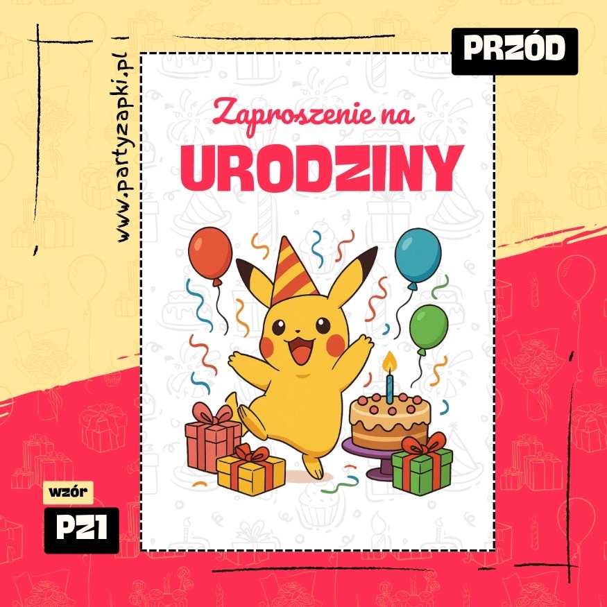 pikachu pokemon zaproszenie na urodziny 01 pz1 przod