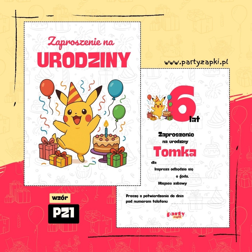 pikachu pokemon zaproszenie na urodziny 06 pz1