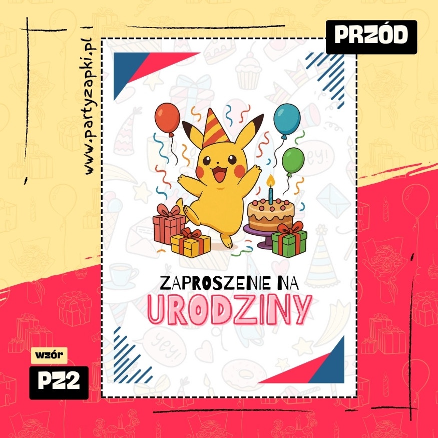 pikachu pokemon zaproszenie na urodziny 01 pz2 przod