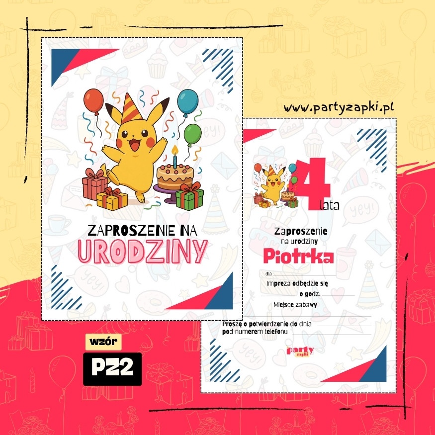 pikachu pokemon zaproszenie na urodziny 06 pz2