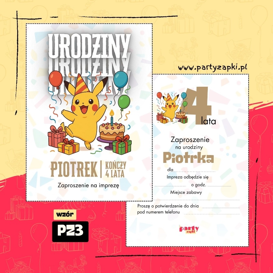 pikachu pokemon zaproszenie na urodziny 06 pz3