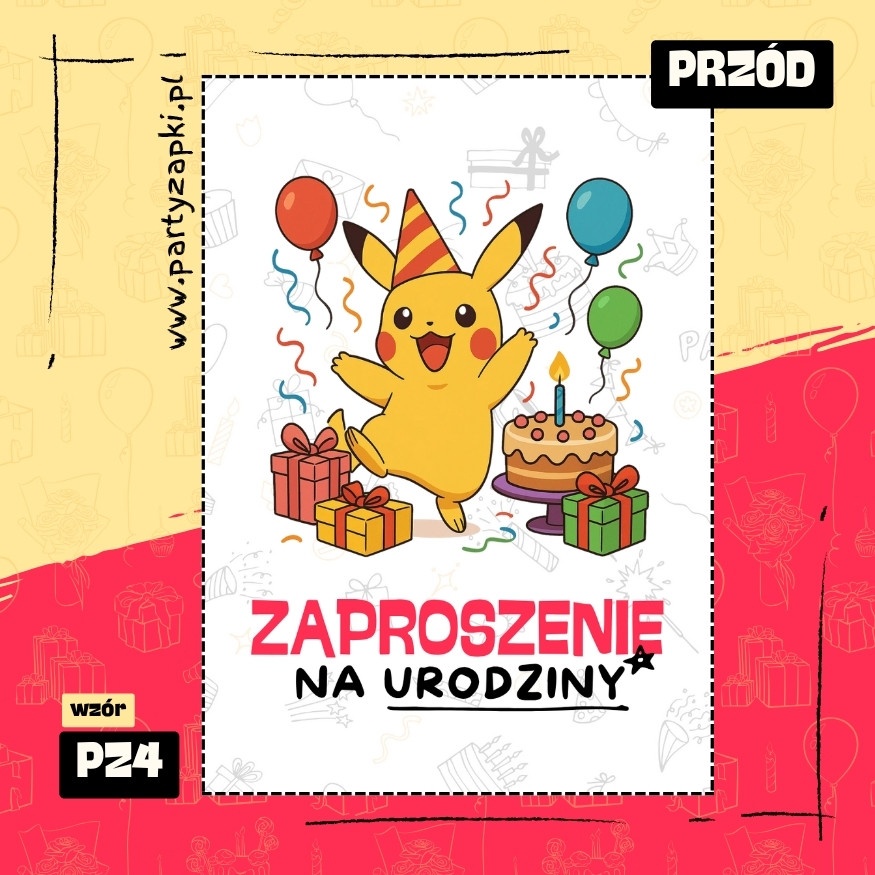 pikachu pokemon zaproszenie na urodziny 01 pz4 przod