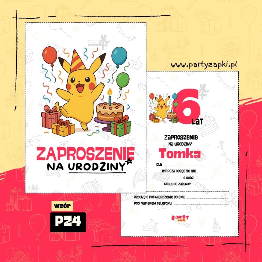 pikachu pokemon zaproszenie na urodziny 06 pz4